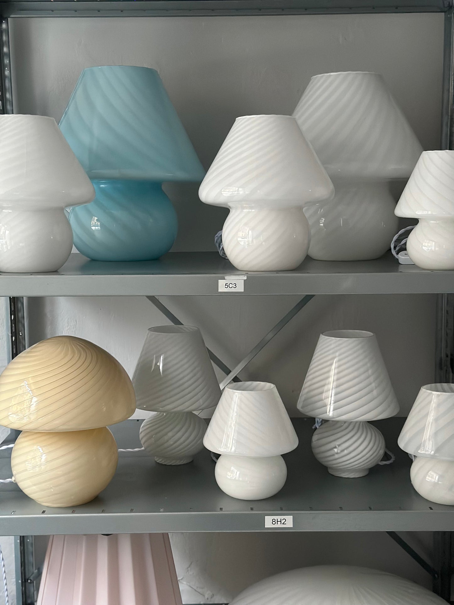 Vintage Murano Swirl Mushroom Lamper - Hvid