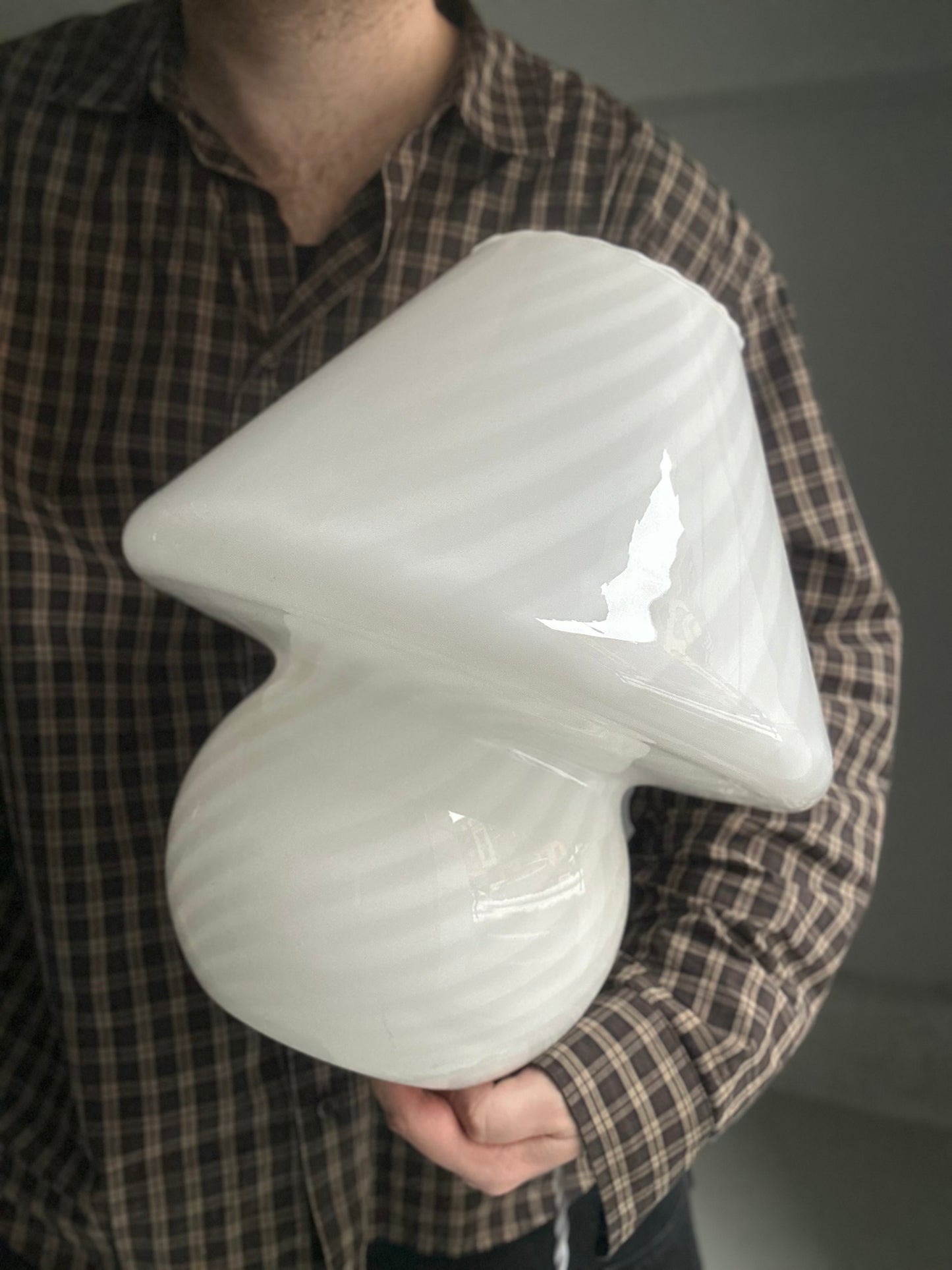 Vintage Murano Swirl Mushroom Lamper - Hvid