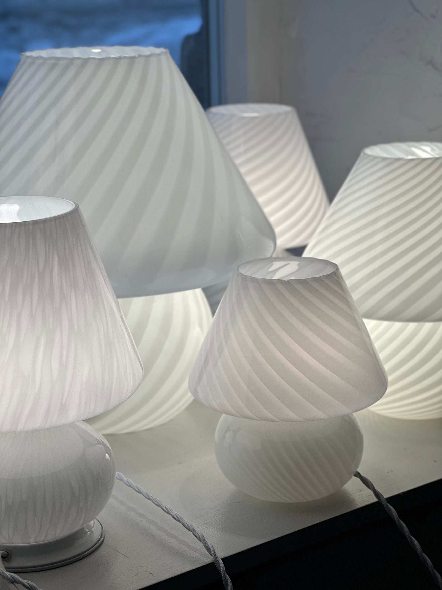 Vintage Murano Swirl Mushroom Lamper - Hvid