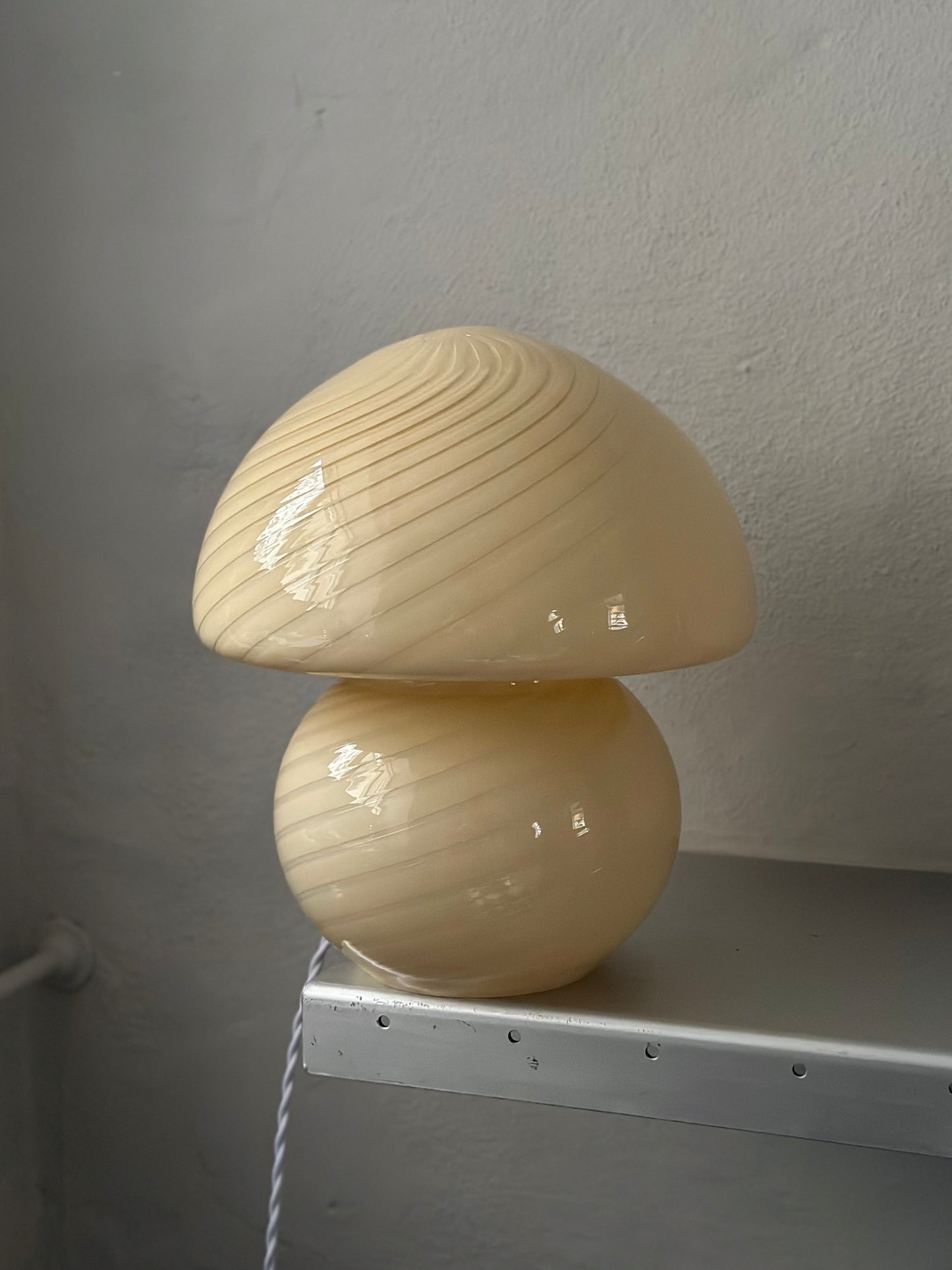 Vintage Murano Swirl Mushroom Lampe - Creme