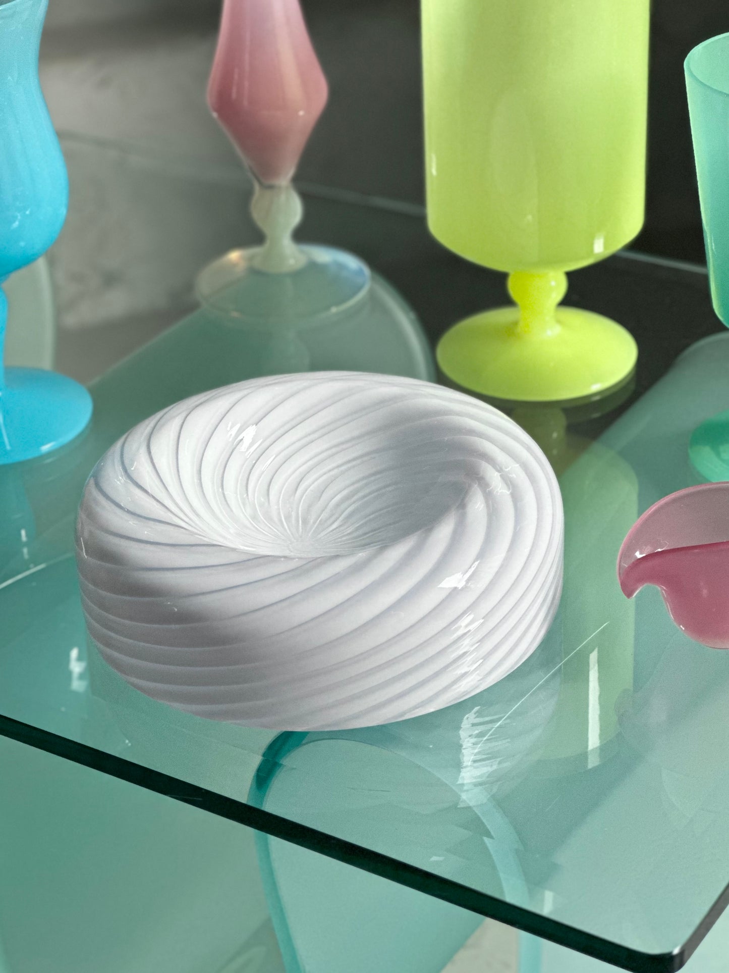 Vintage Murano Swirl Skål - Lyselilla/Hvid