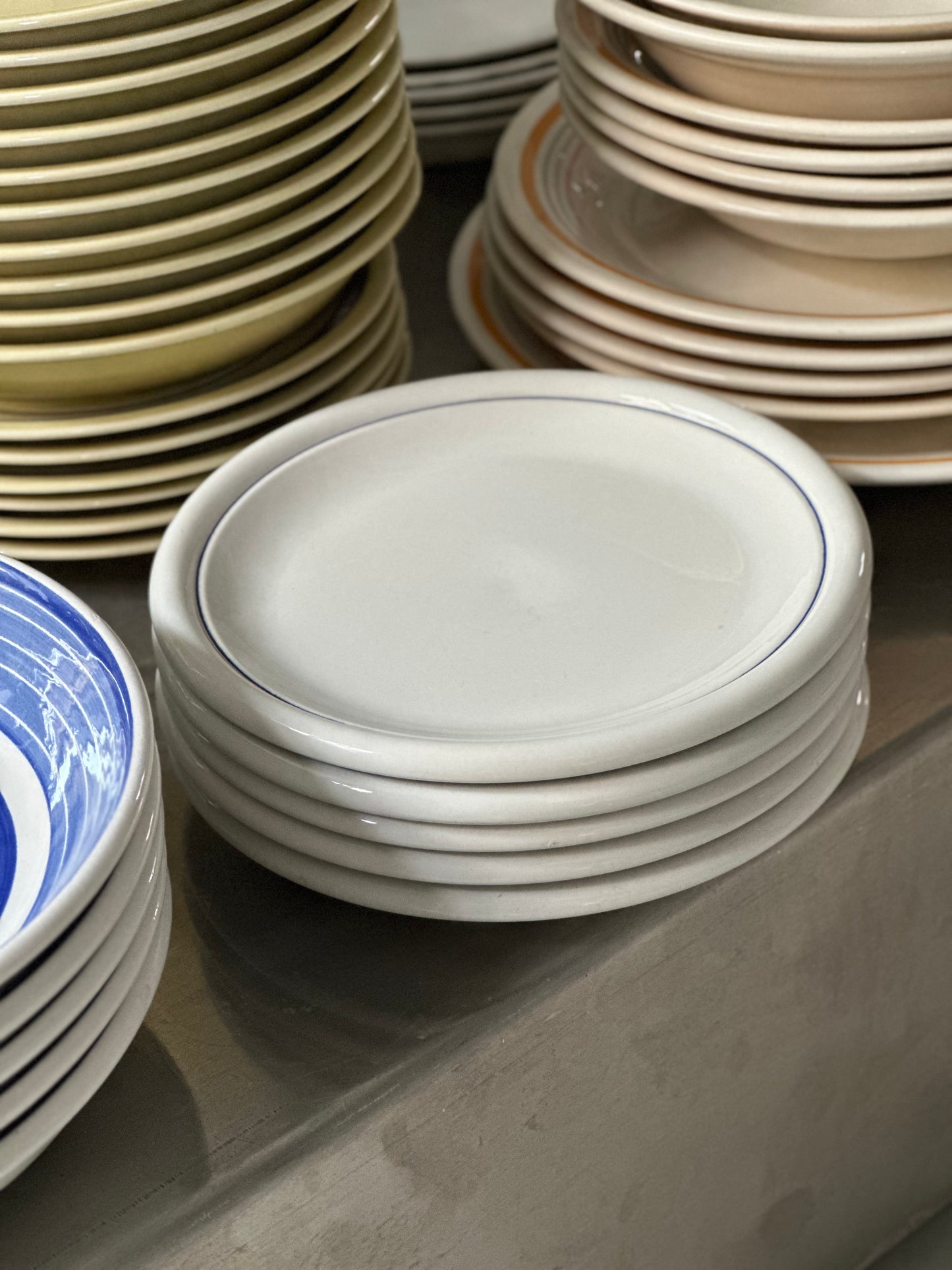 Bistro Frokost Tallerkener M. Tynd Blå Kant