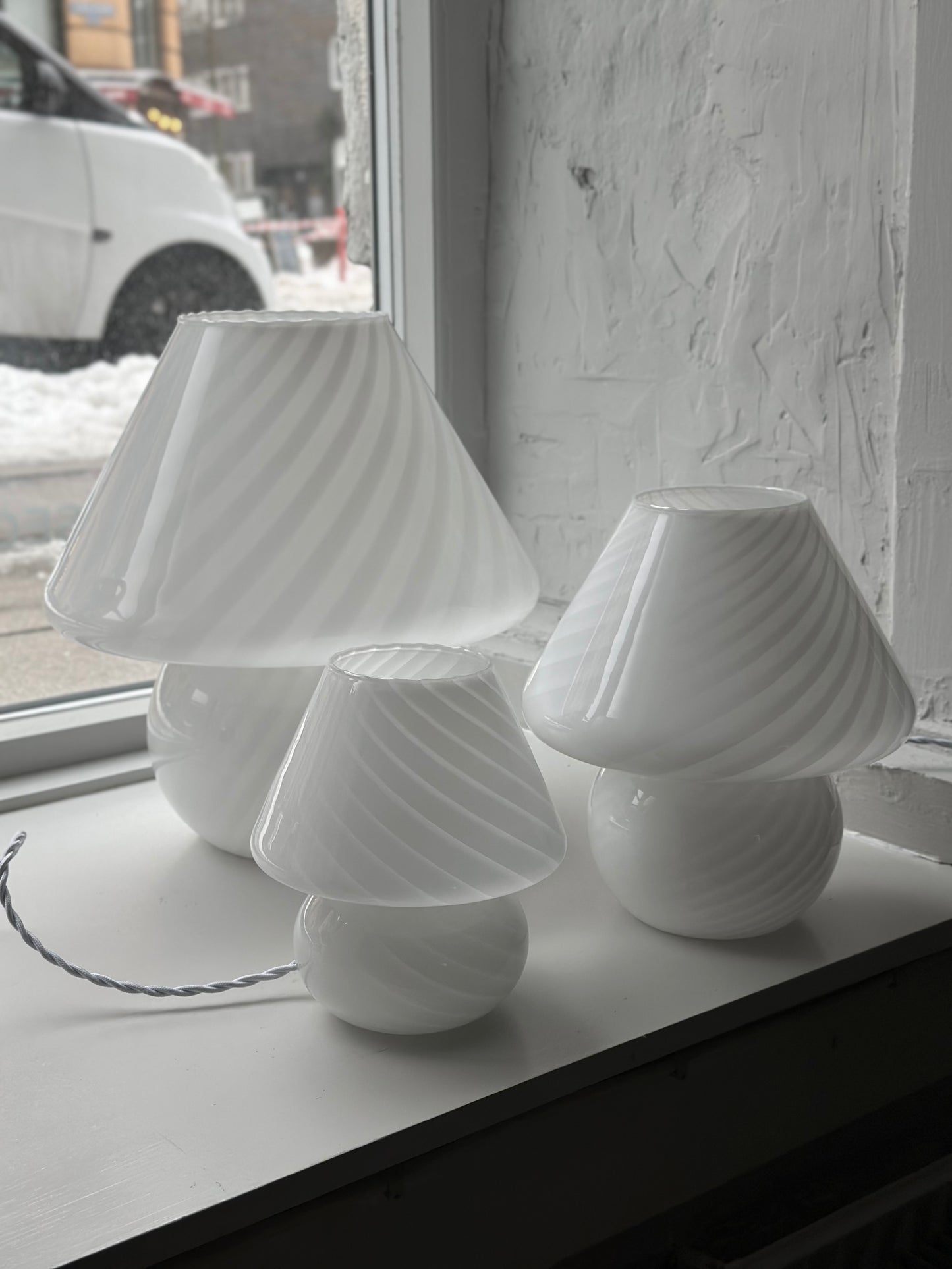 Vintage Murano Swirl Mushroom Lamper - Hvid