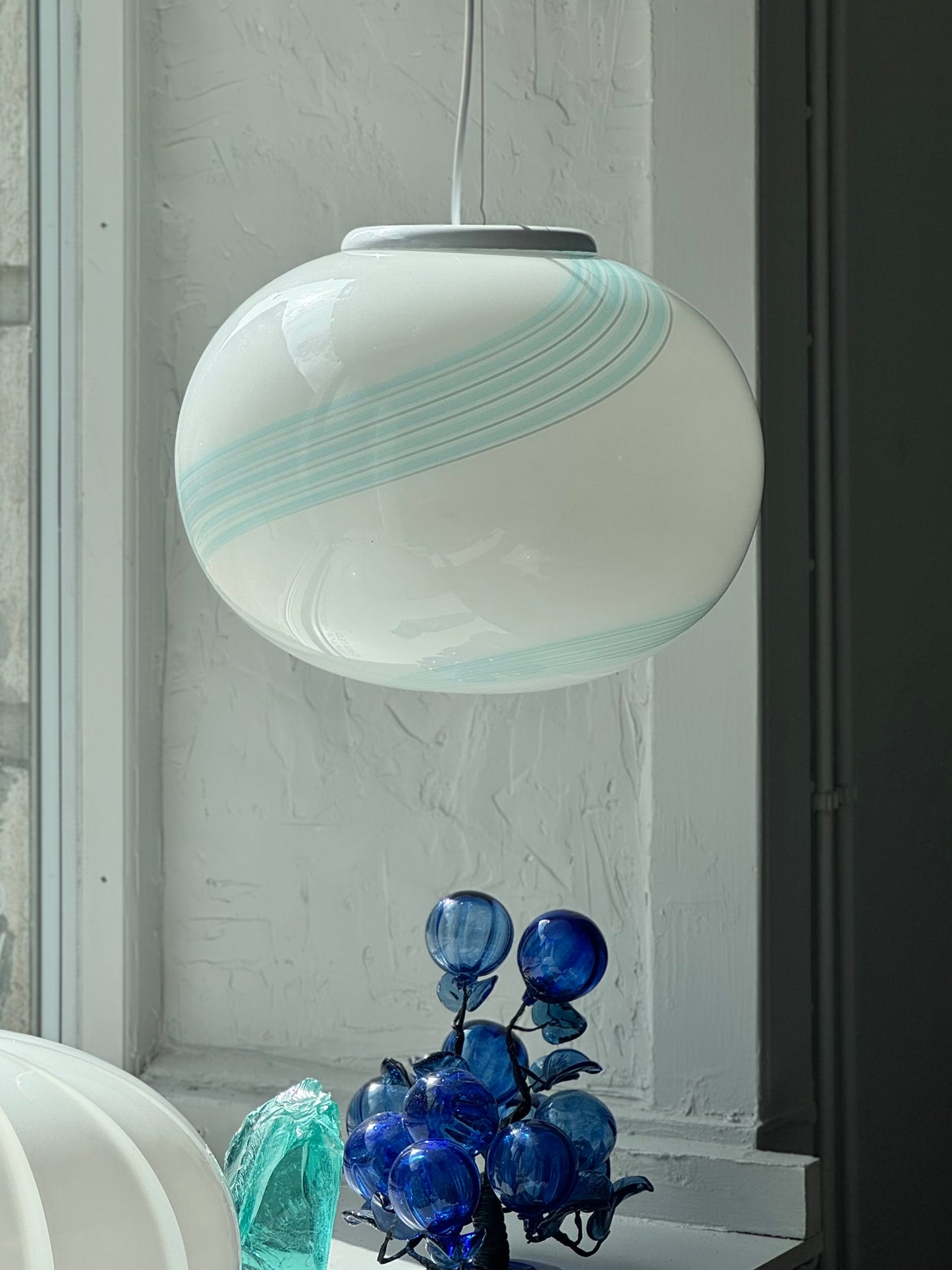 Vintage Murano Swirl Pendel - Lyseblå