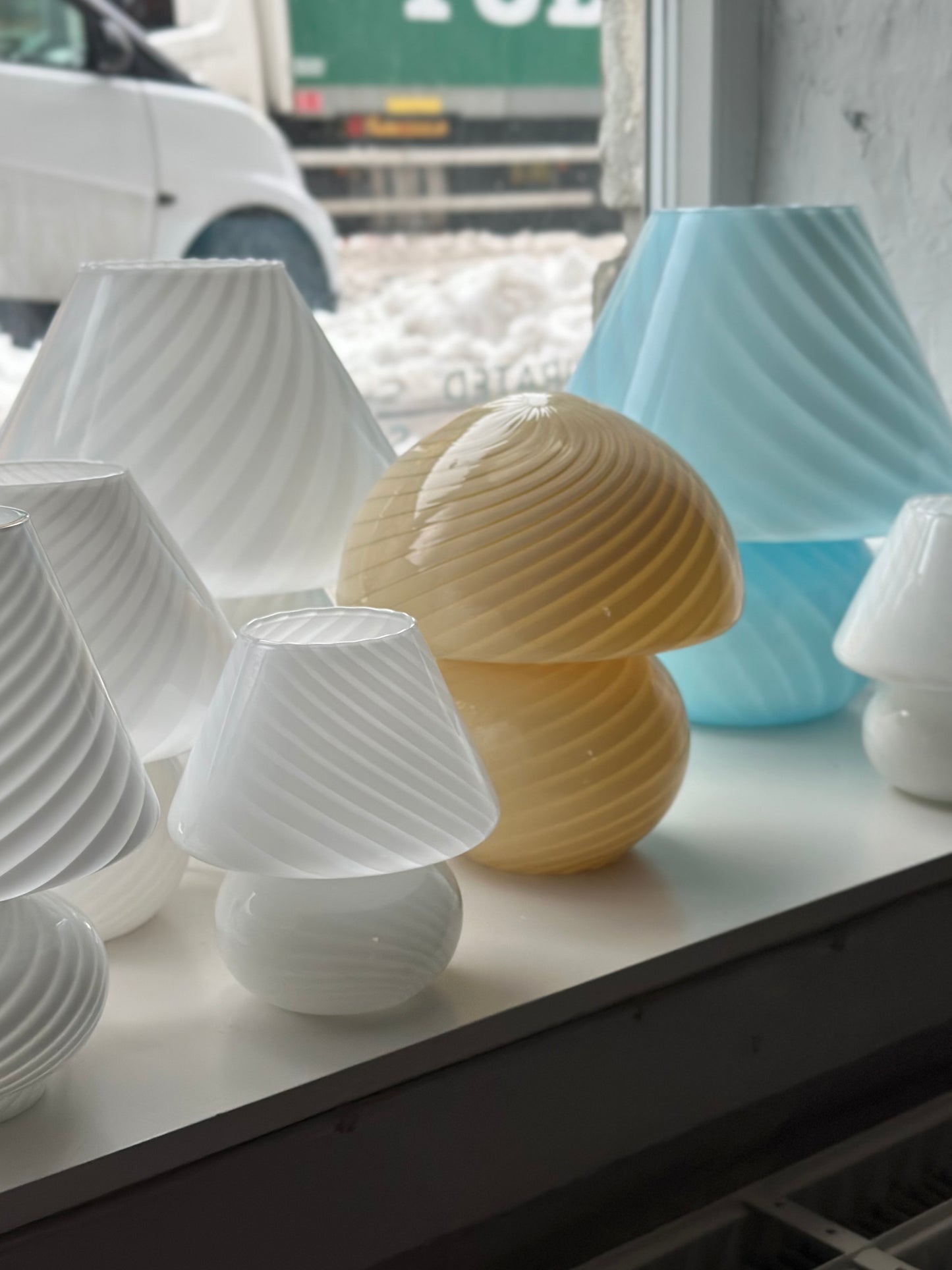 Vintage Murano Swirl Mushroom Lampe - Creme