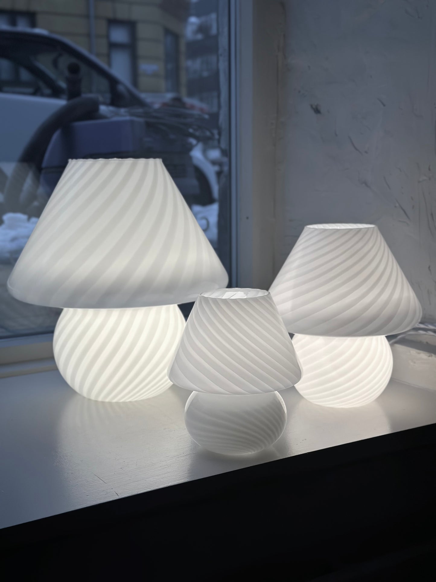 Vintage Murano Swirl Mushroom Lamper - Hvid