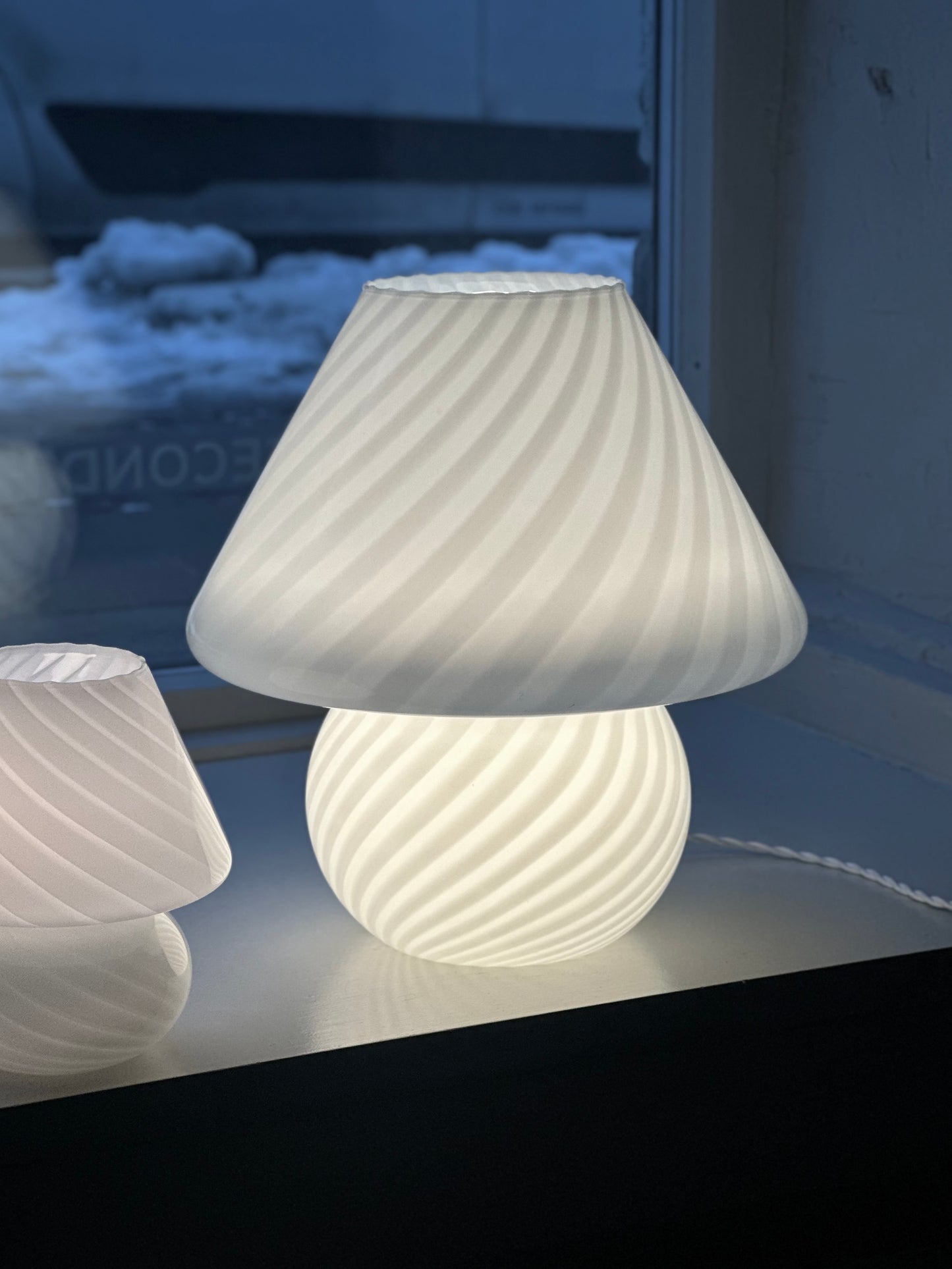 Vintage Murano Swirl Mushroom Lamper - Hvid