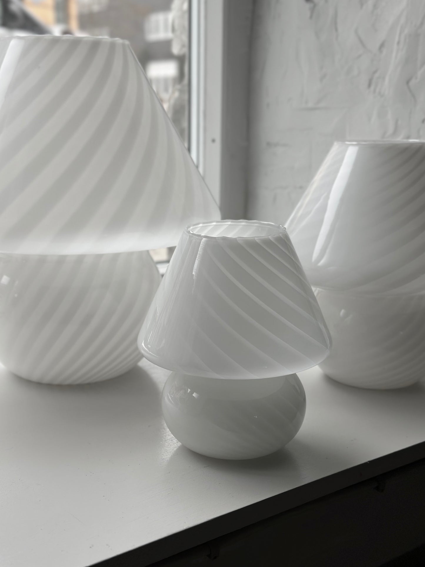 Vintage Murano Swirl Mushroom Lamper - Hvid