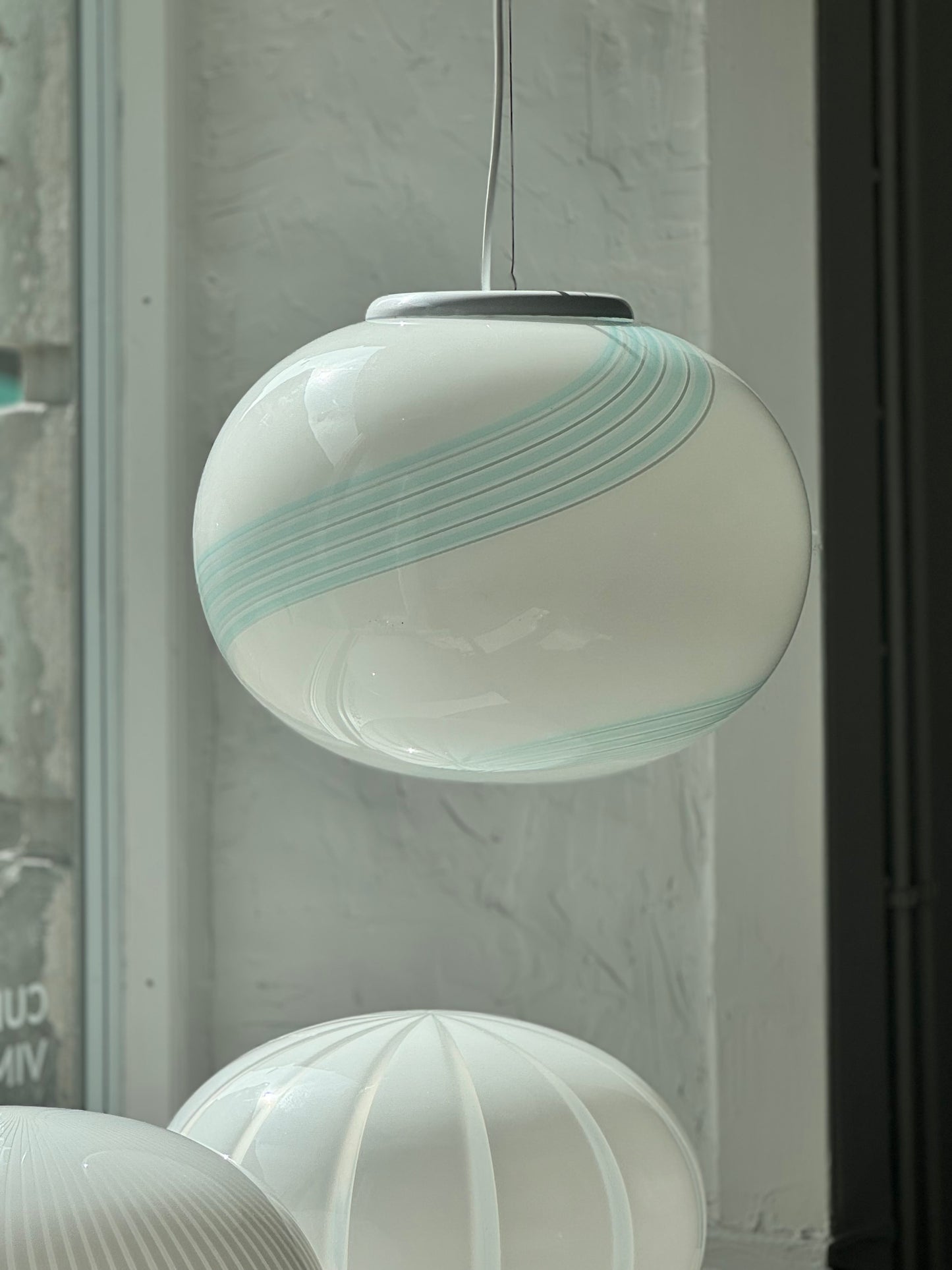 Vintage Murano Swirl Pendel - Lyseblå