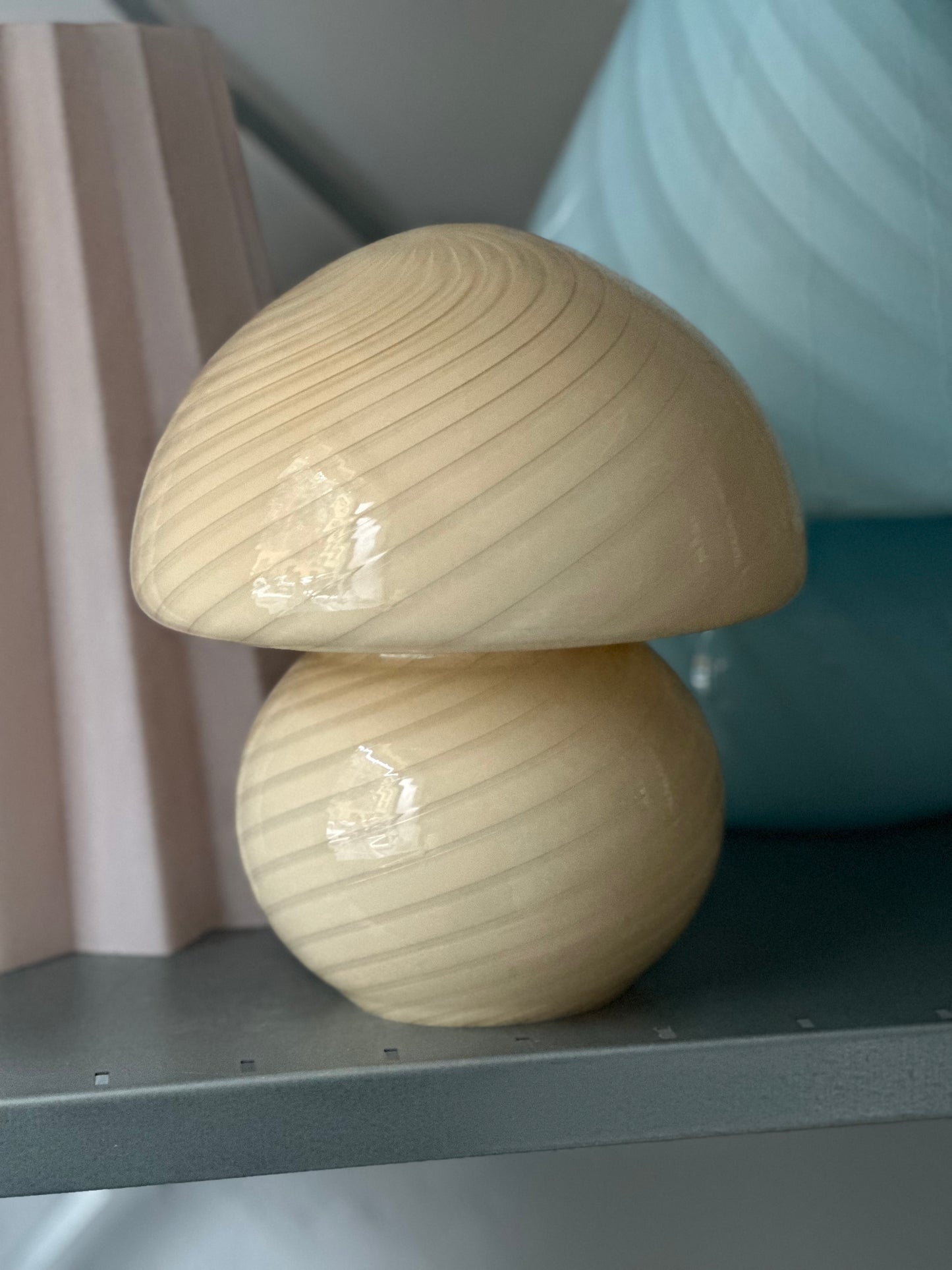 Vintage Murano Swirl Mushroom Lampe - Creme